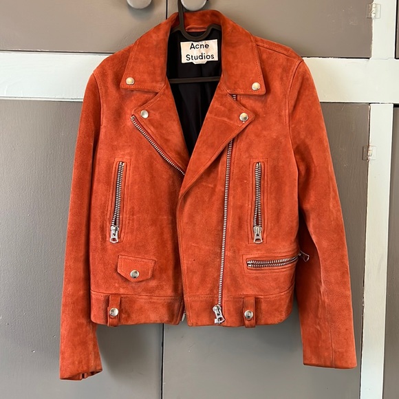 ACNE Studios Mock Suede Biker Jacket coral 36 - Picture 1 of 4